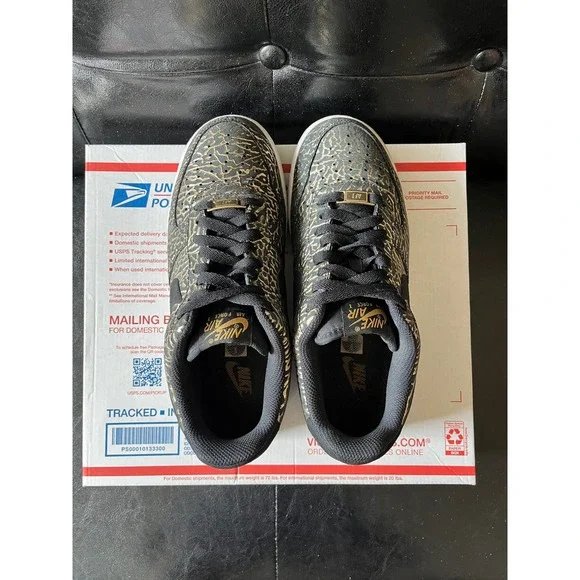 Nike Air Force 1 Low Elephant Print Black Metallic Gold